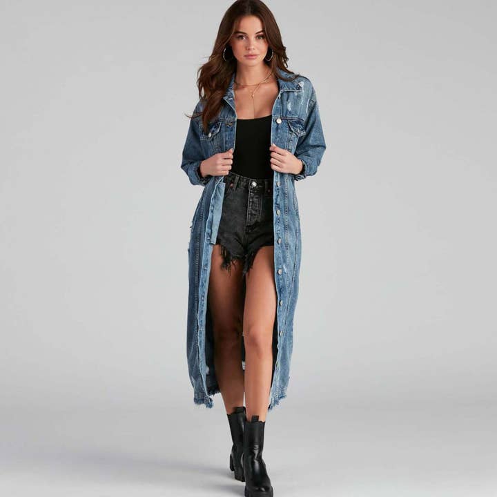 Women Fashion Rip Long Sleeve Denim Jacket for wholesale by SALINA TRADING INC