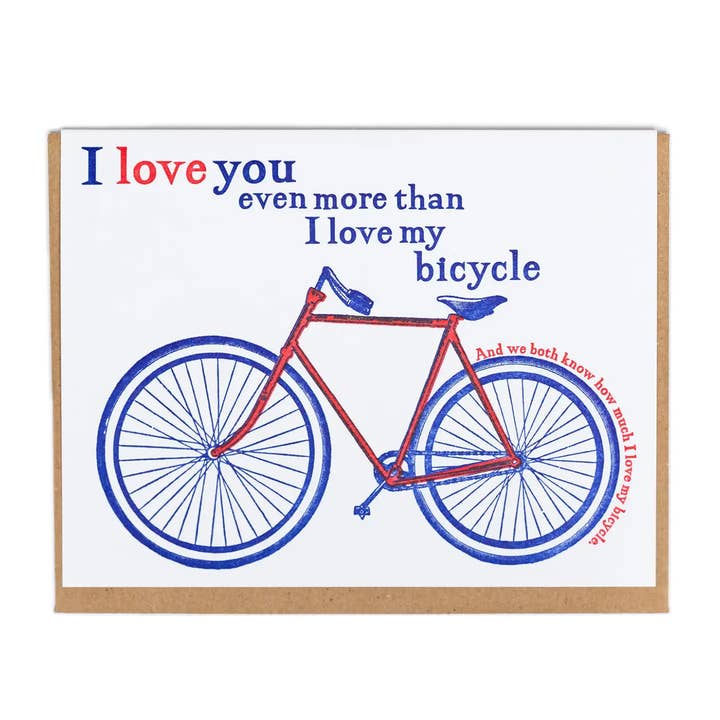 Bike Love Greeting Card for wholesale by Lady Pilot Letterpress