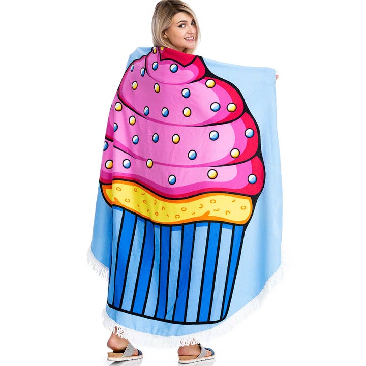 Cap Zone - Wholesale Beach Towel - Sprinkle Cupcake Fringe Trim Soft Terrycloth Beach Towel