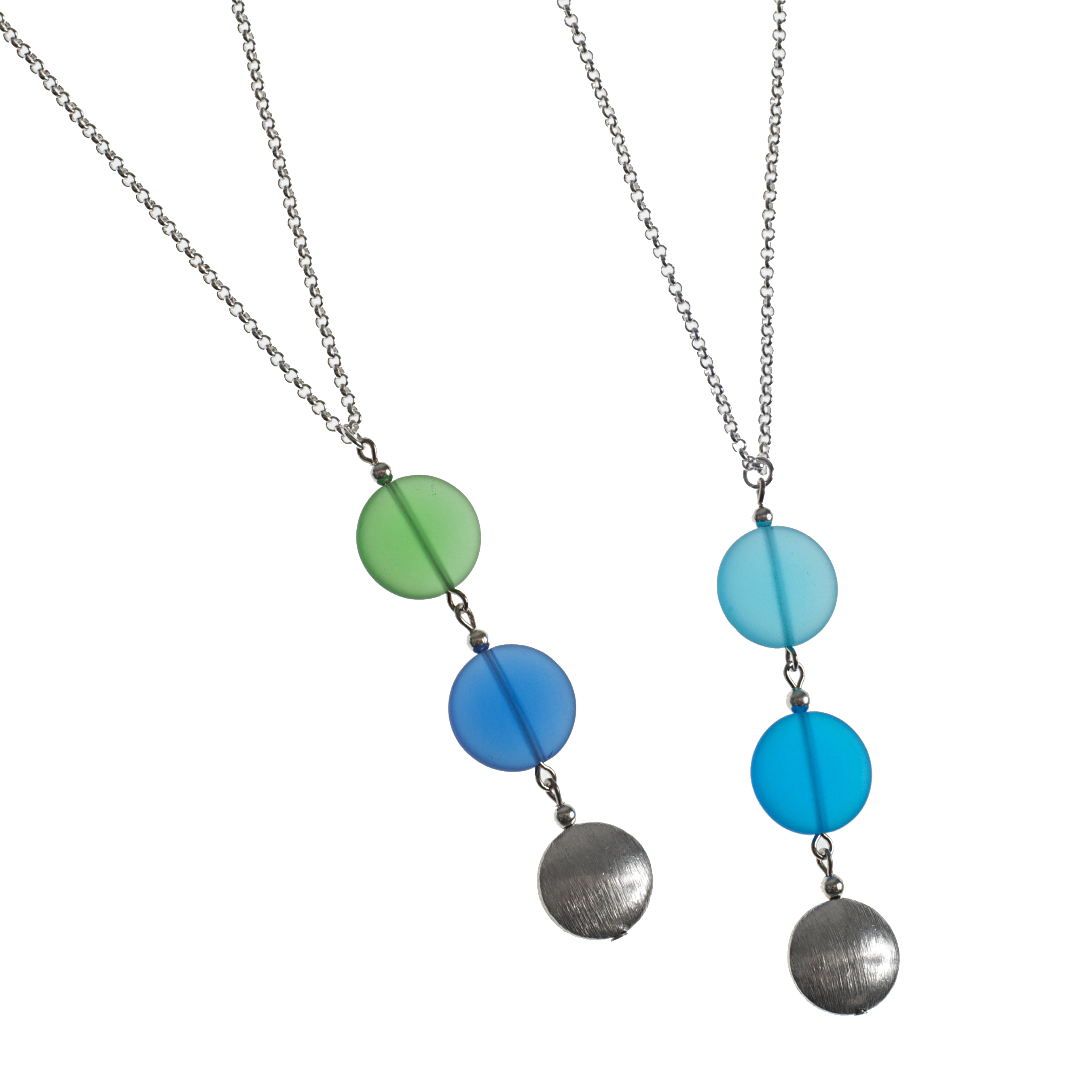 KJK Jewelry Inc. - Wholesale Pendant/Charm Necklace - Cool 3-Drop Frosted Recycled Glass Coin Silver Necklace0