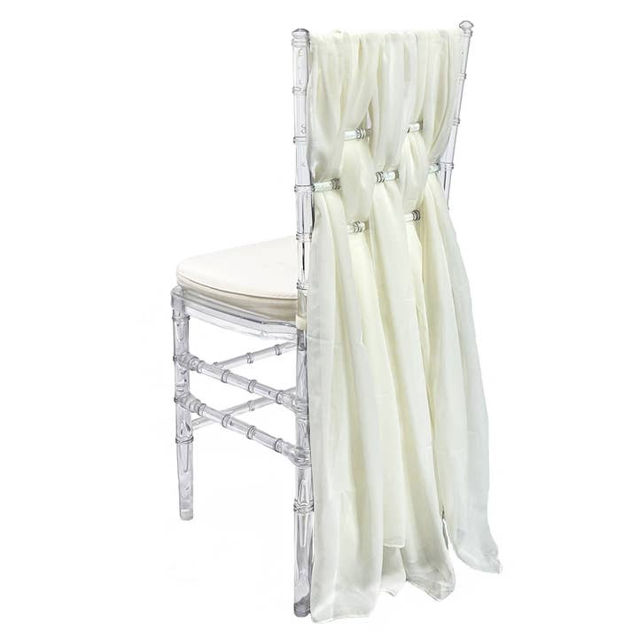 YOUR CHAIR COVERS - Wholesale Chair/Sofa Slipcover - 5 Pack 6 Ft Chiffon Chiavari Chair Sashes Ivory