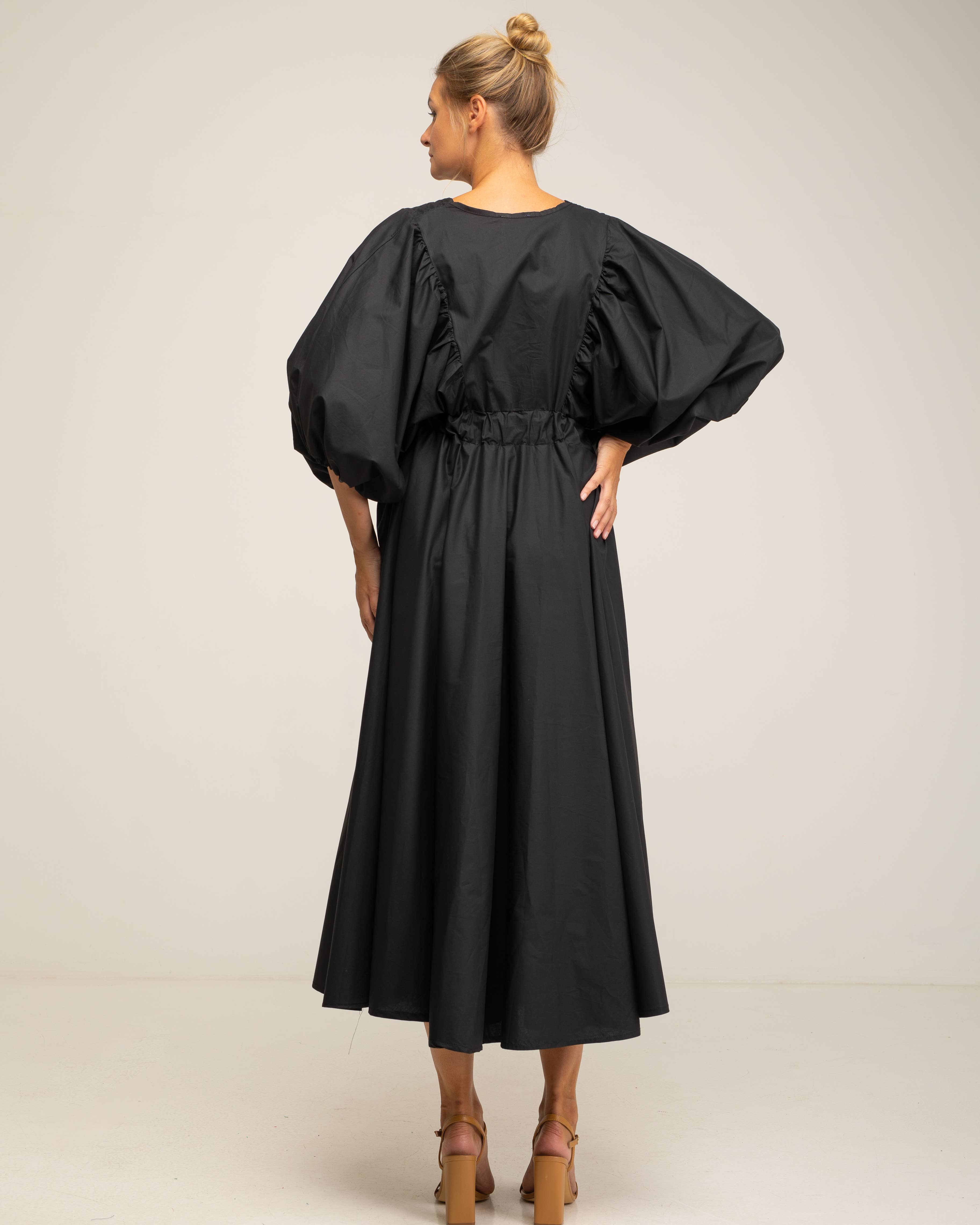 Black DRESS8107_Maxidress with puff sleeves. for wholesale on Faire1