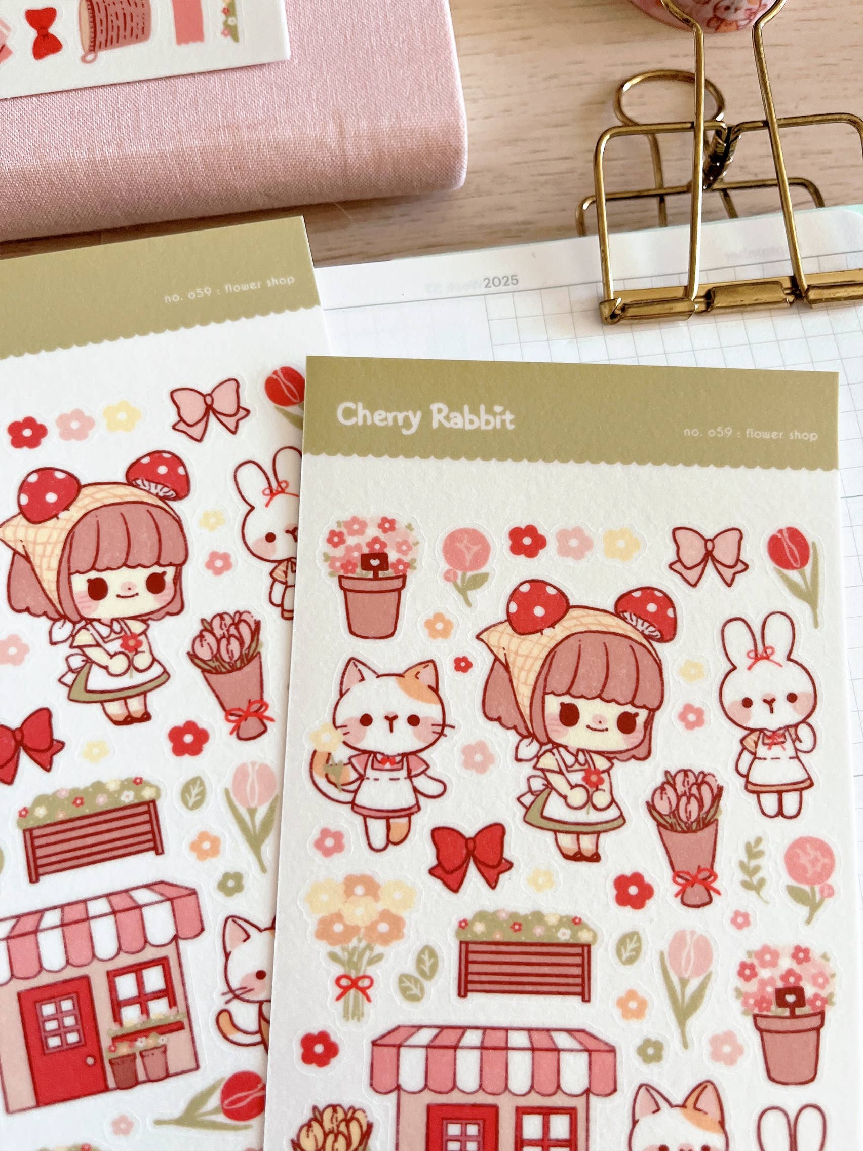 Cherry Rabbit - Wholesale Sticker - Flower Shop Sticker Sheet no.0591
