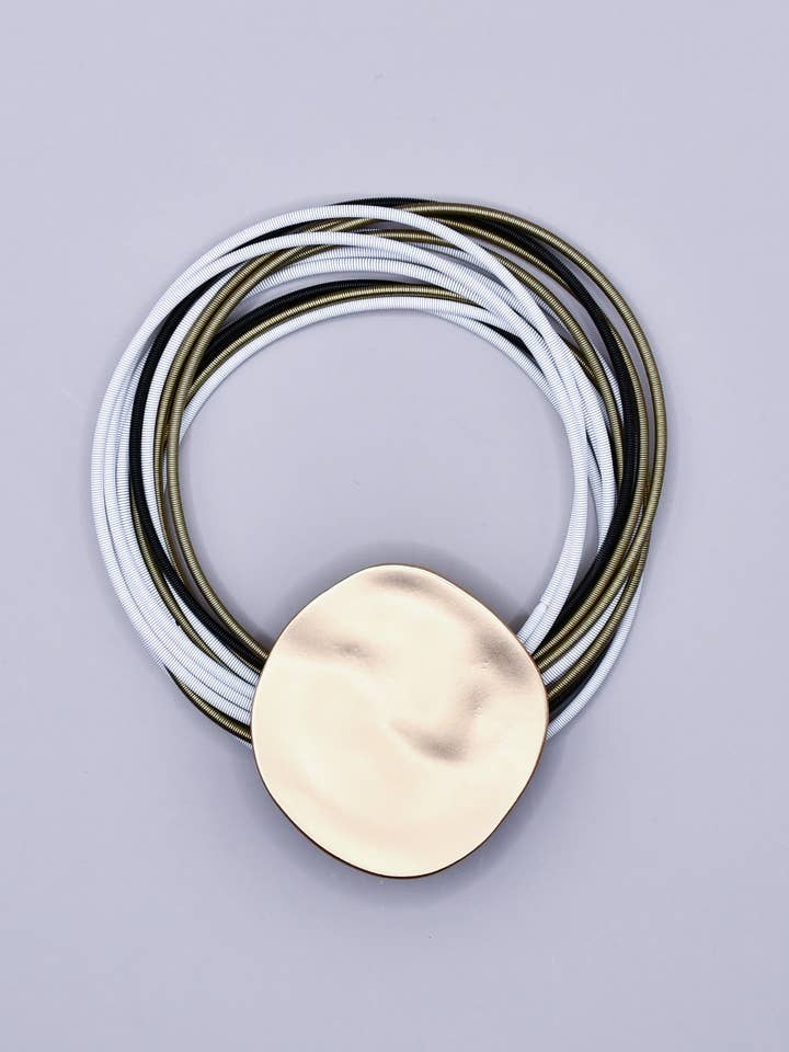 Bronze, Black, White & Matte Gold Disc Bracelet for wholesale by Sea Lily