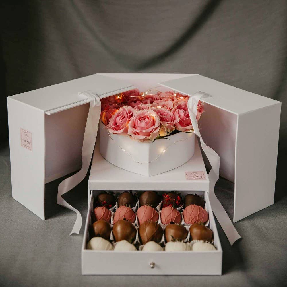 UNIKPACKAGING – Großhandel Geschenkboxen – Große quadratische Überraschungs-Blumenschachtel – mit Plastikeinsatz10