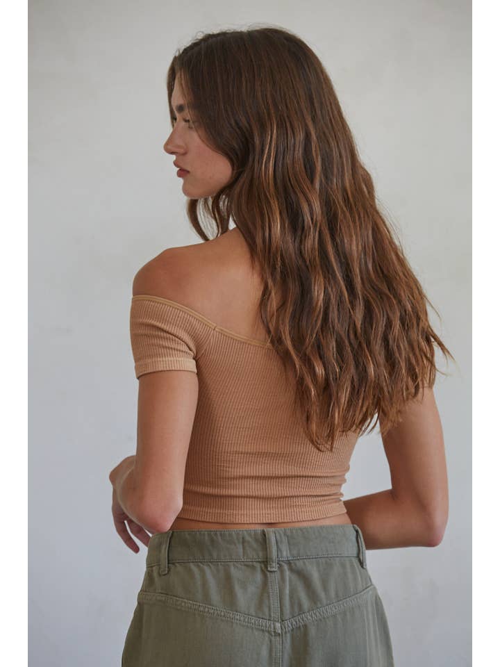 By Together - Wholesale Knit Top - Women's - S1054 | Knit Seamless Ribbed Off Shoulder Crop Top4