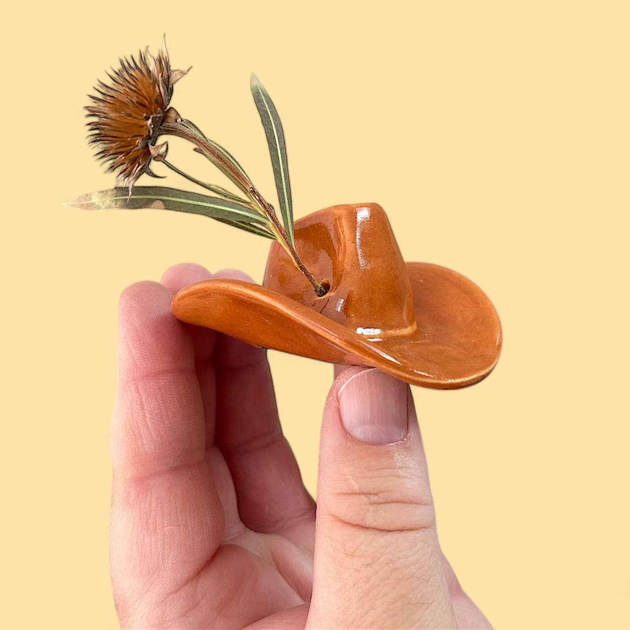 Mudpuppy Ceramic Studio - Wholesale Decorative Tabletop Object - Small Ceramic Cowboy Hat Home Decor - Saddle Brown Glaze1