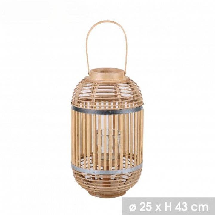 Large Saigon Lantern in bamboo and metal for natural wicker rattan decoration indoors & outdoors for wholesale by Boutique Huléti