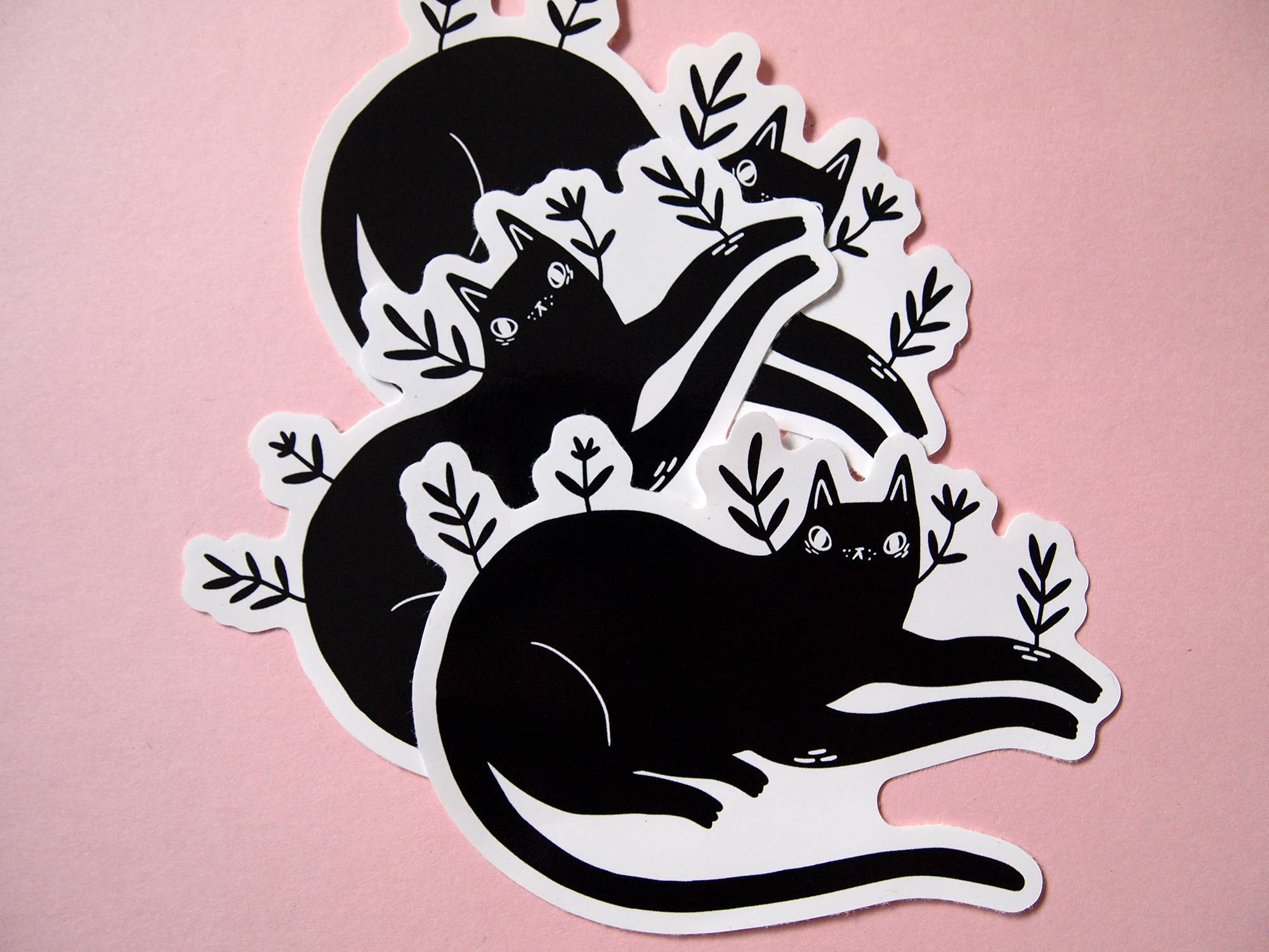 I LIKE CATS – wholesale Sticker – Leafy black cat vinyl sticker7