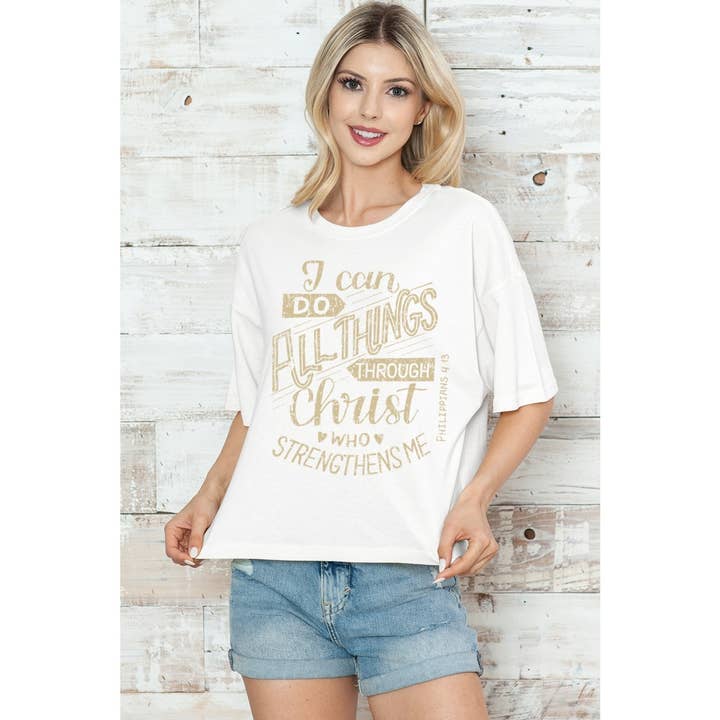 2&moon - Wholesale Screen Printed T-Shirt - Women's - ALL THINGS THROUGH CHRIST GRAPHIC TEE