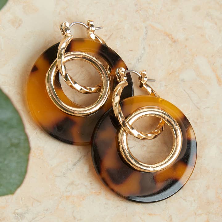 Sloane Tortoiseshell Double Ring Acrylic Hoop Earring for wholesale by Howard's