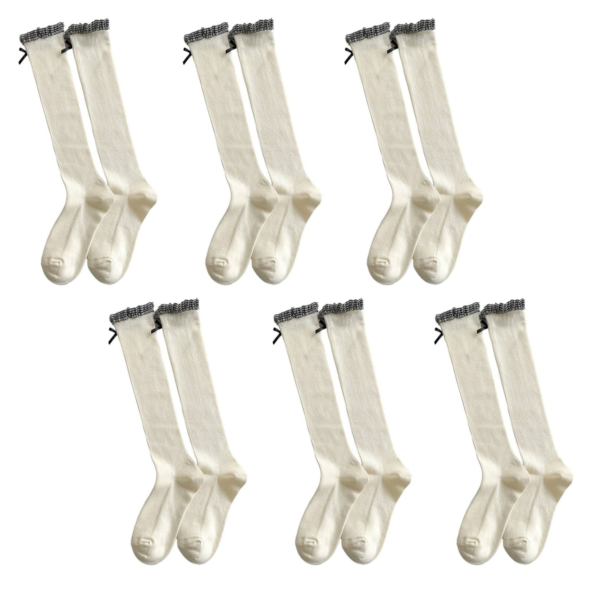 AK Brand - Wholesale Socks - Women's - 6pk Knee - High Socks with Bow and Patterned Cuff3