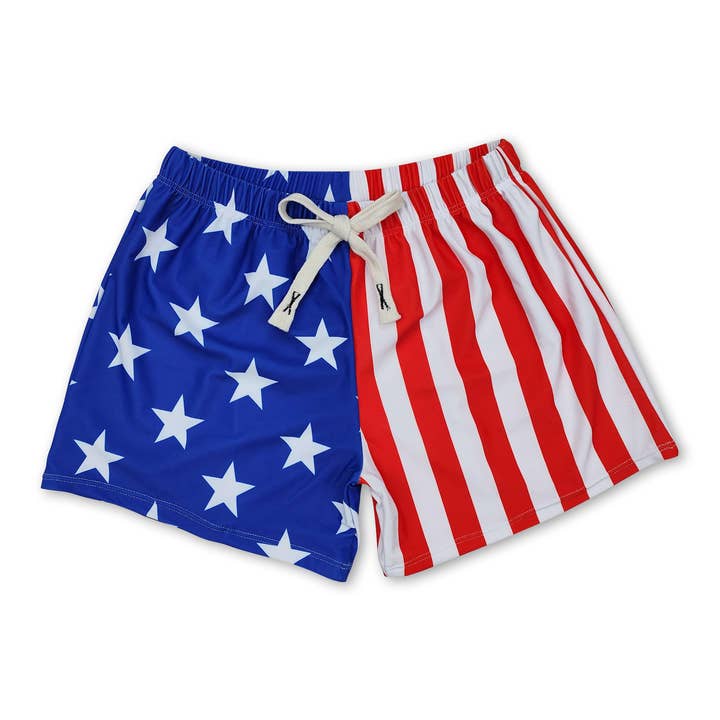Yawoo Garments - Wholesale Swim Shorts - Kids - Stars stripe lining kids boy 4th of july swim trunks