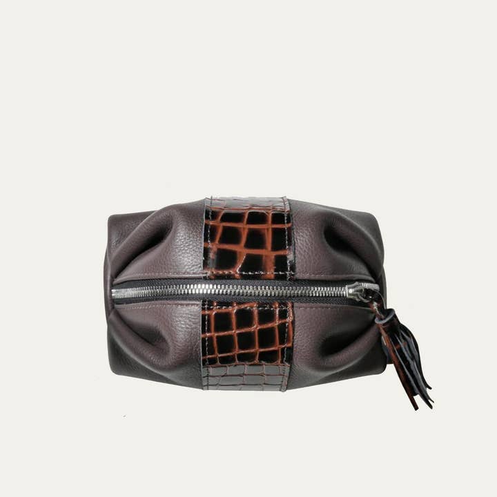 Middelgrote reistas met bruine Croc laklederen streep voor wholesale door Paulyjen