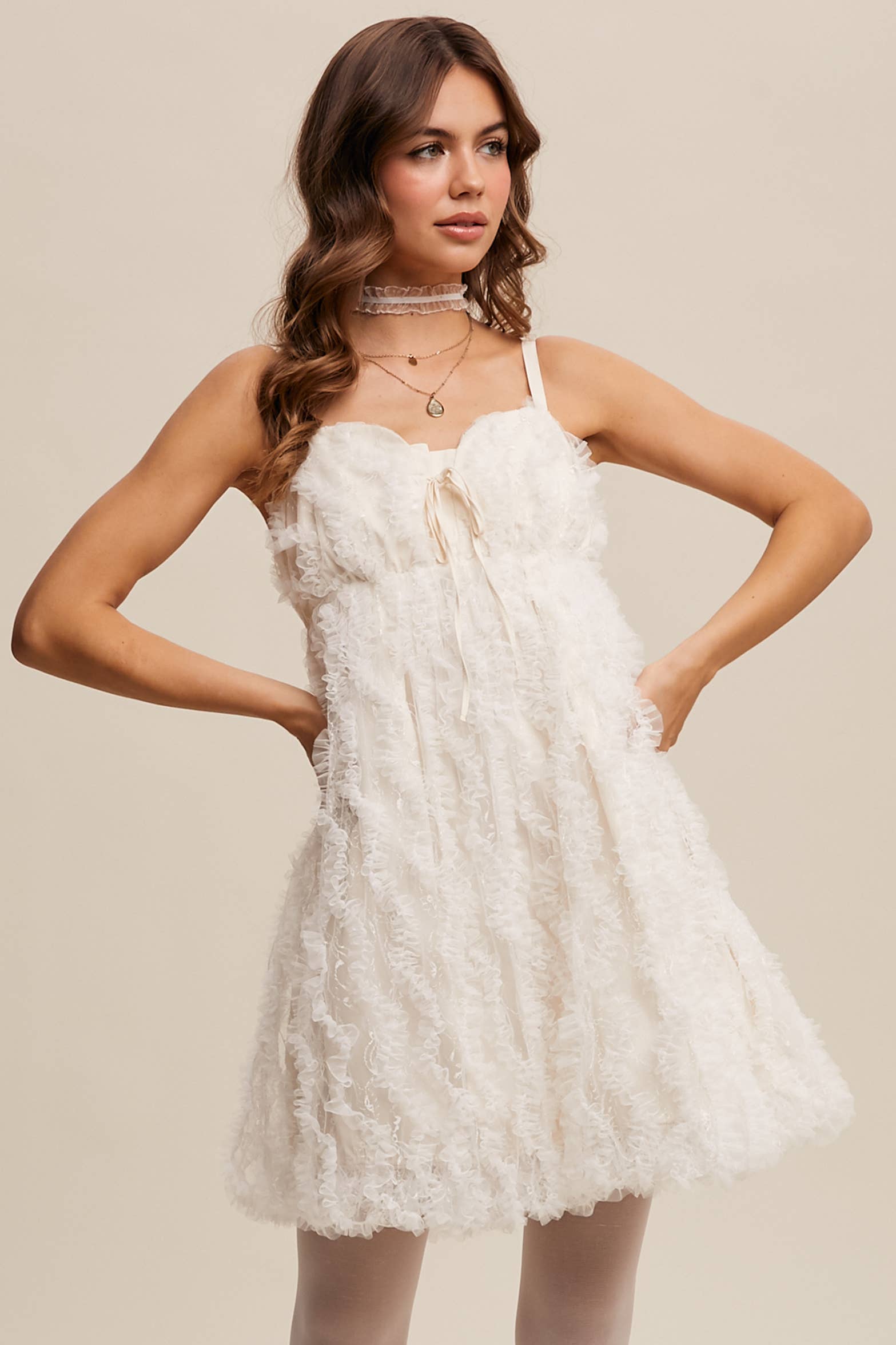 Listicle - Wholesale Dress - Women's - Fluffy Mesh Lace Layered Mini Dress1