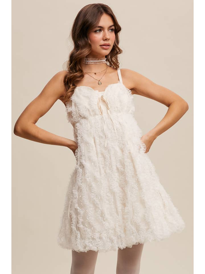 Listicle - Wholesale Dress - Women's - Fluffy Mesh Lace Layered Mini Dress1