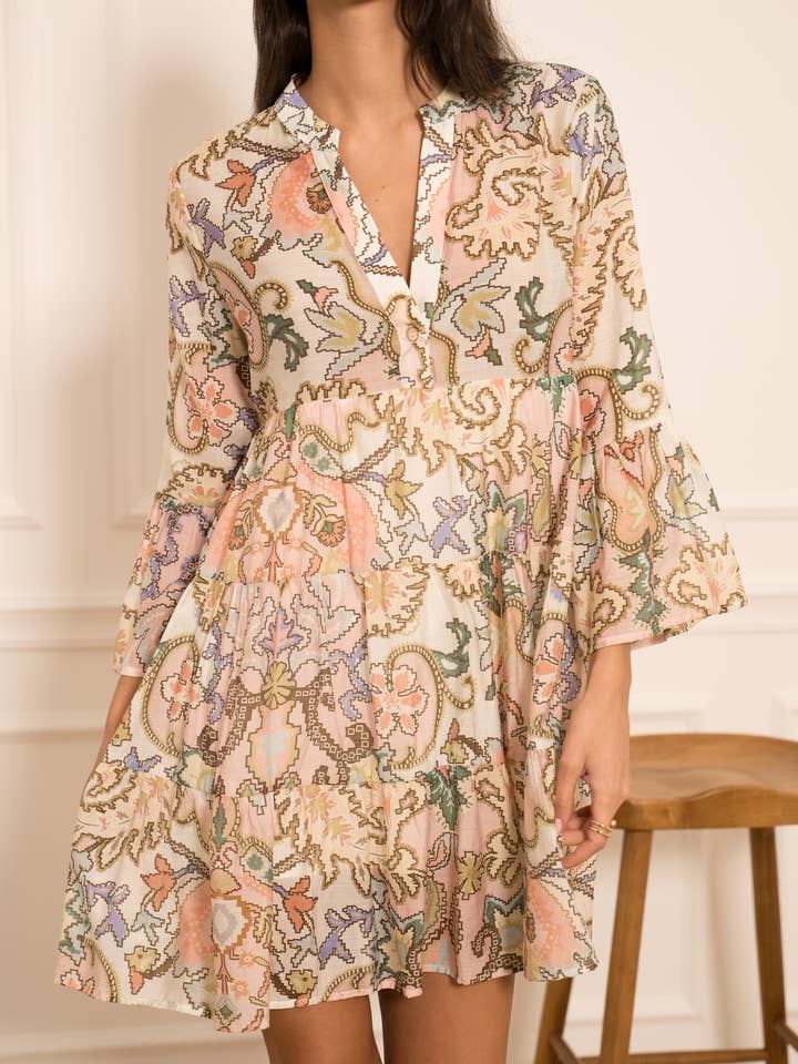 Kort mönstrad sidenklänning Saint-Tropez - CK08110-2 för wholesale av CHOKLATE PARIS