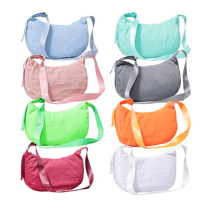 Nylon Half Moon Crossbody-Light Colors for wholesale by Fashion City