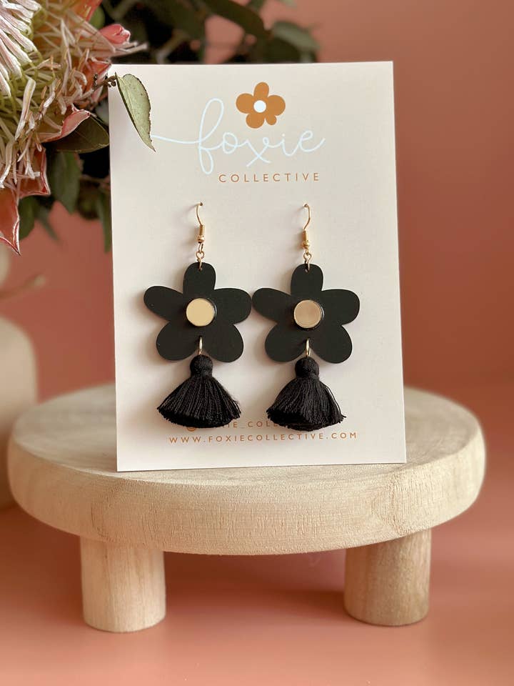 Bella Tassel Dangles | Black + Gold | WHOLESALE for wholesale by Foxie Collective