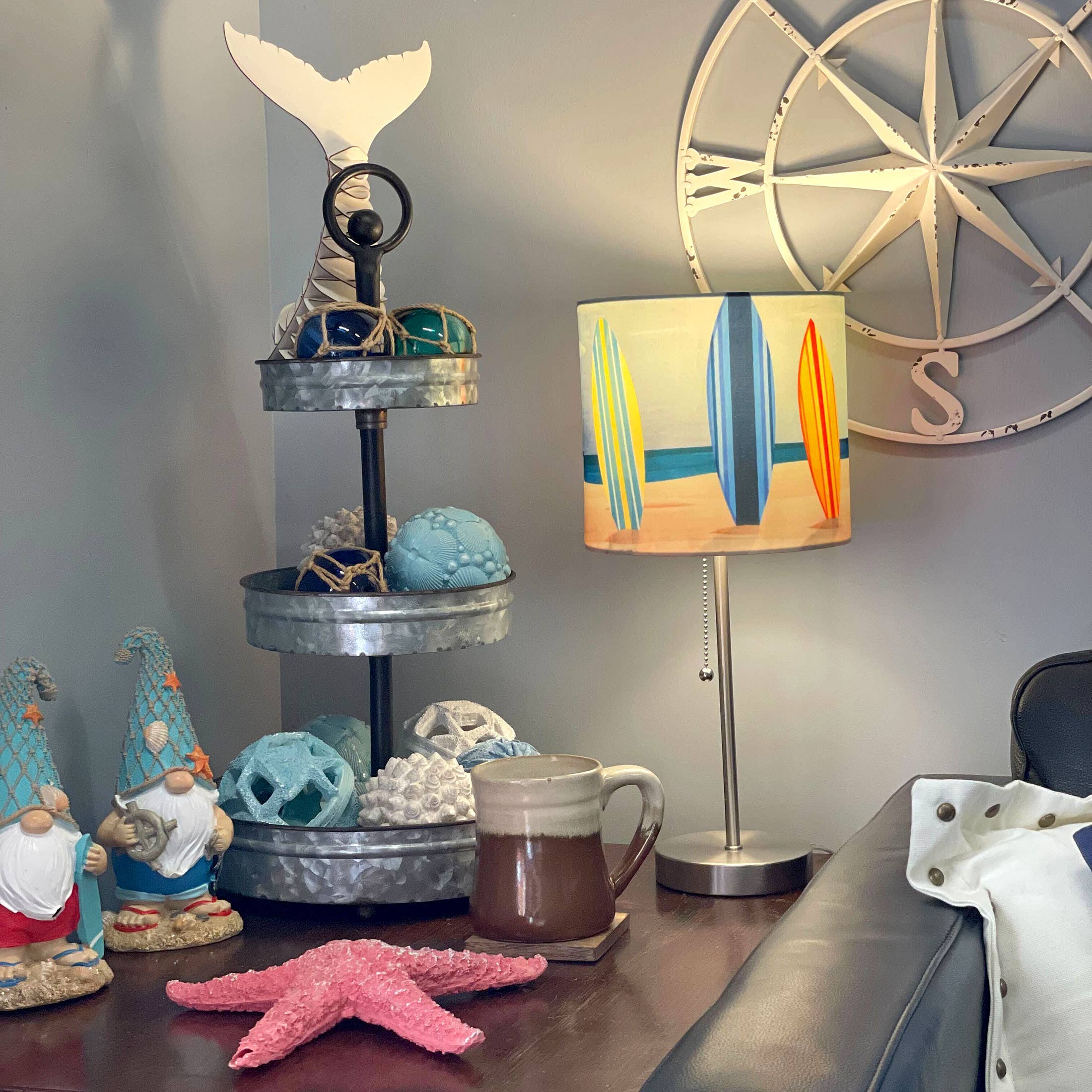 Zeckos – wholesale Accent/desk lamp – Surfboard Beach Stainless Steel Accent Lamp Decorative Shade3