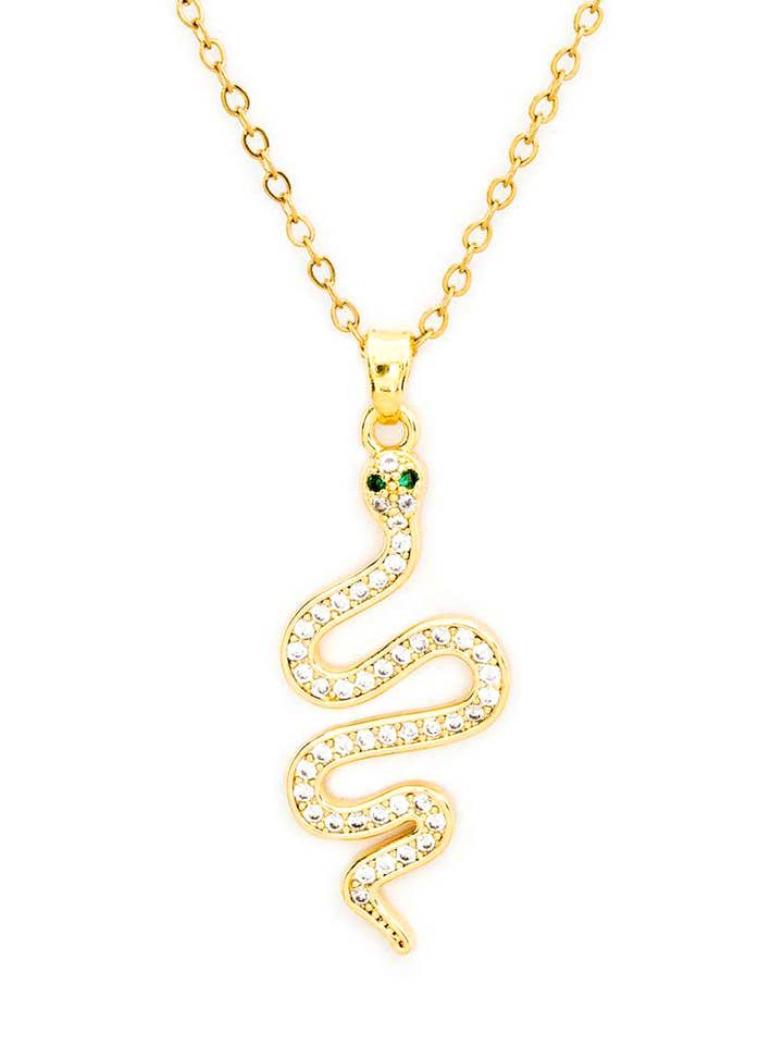 Cubic Zirconia Snake Pendant Stainless Steel Necklace for wholesale by Artini Accessories