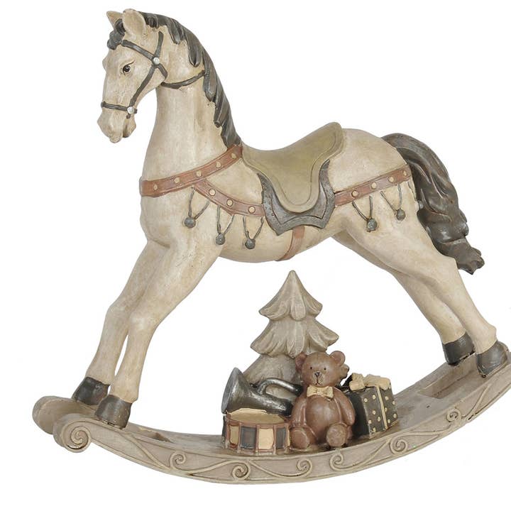 6PR0037 Weihnachtsfigur Pferd, aus Kunstharz, 30 x 8 x 27 cm, Weiß für den Großhandel von Clayre & Eef