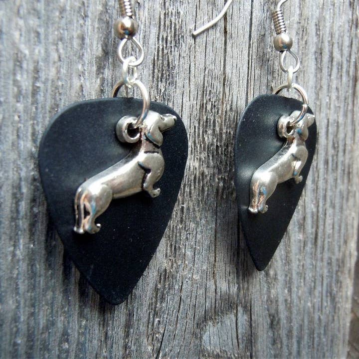 Simply Raevyn - Wholesale Dangle Earrings - Dachshund Charm Guitar Pick Earrings5