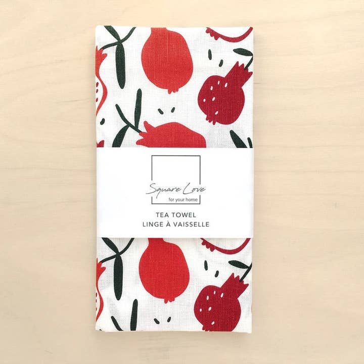 Pomegranate Linen Blend Tea Towel for wholesale by Square Love