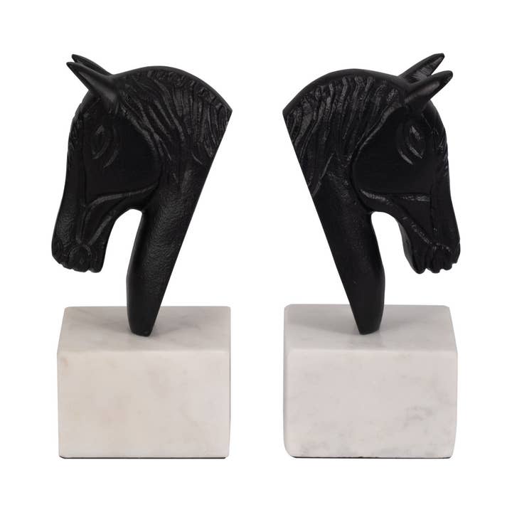 Sagebrook Home - Wholesale Bookend - Bookends Set of 2 - White/Black Metal Horse Head, 7 in.5