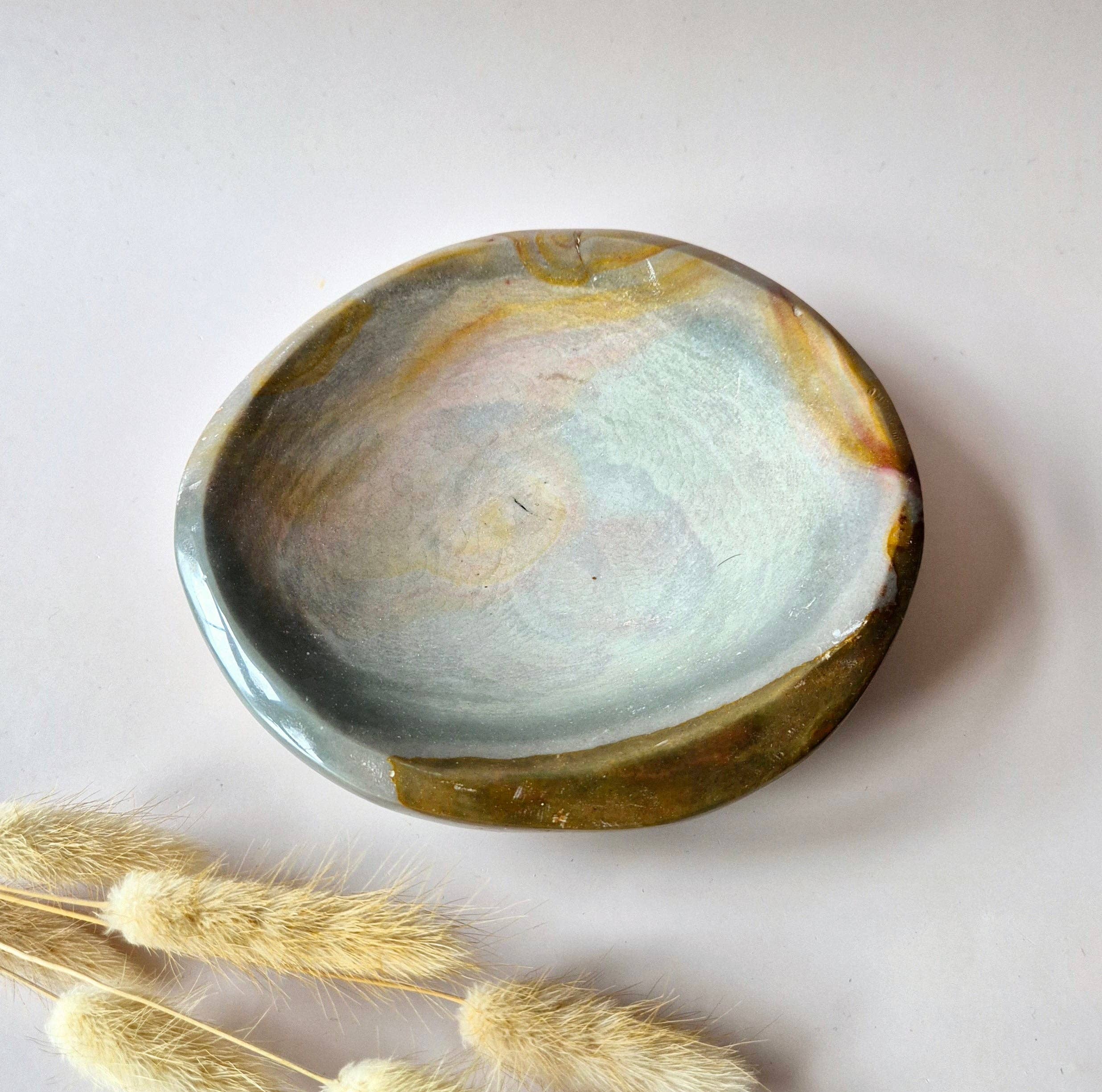 Moonlight Gemstones – wholesale Dekorativ tallrik/fat/skål – XL Ocean Jasper skål – Handslipad ädelstensskål #4 – 785 gram3