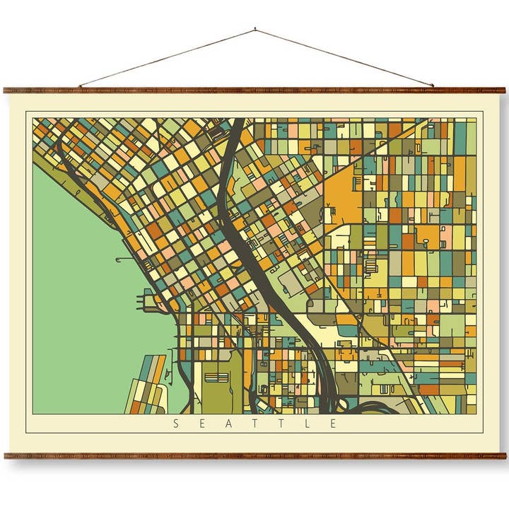 Seattle Mosaic City Art Map, Vintage-Stil, farbig, fertig zum Aufhängen, auf Leinwand, dekoratives Wanddekor, Schriftrolle für den Großhandel von Maps Vintage