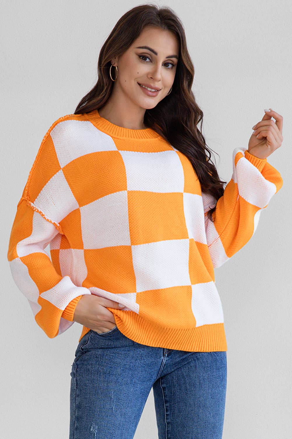 LA Society - Vente Pull en maille – femme - Pull à manches bishop à carreaux LAS (S-XL)10