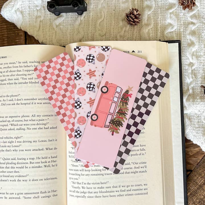 Little Turkey Shoppe - Wholesale Bookmark - Retro Pink Van Christmas Bookmark Set6