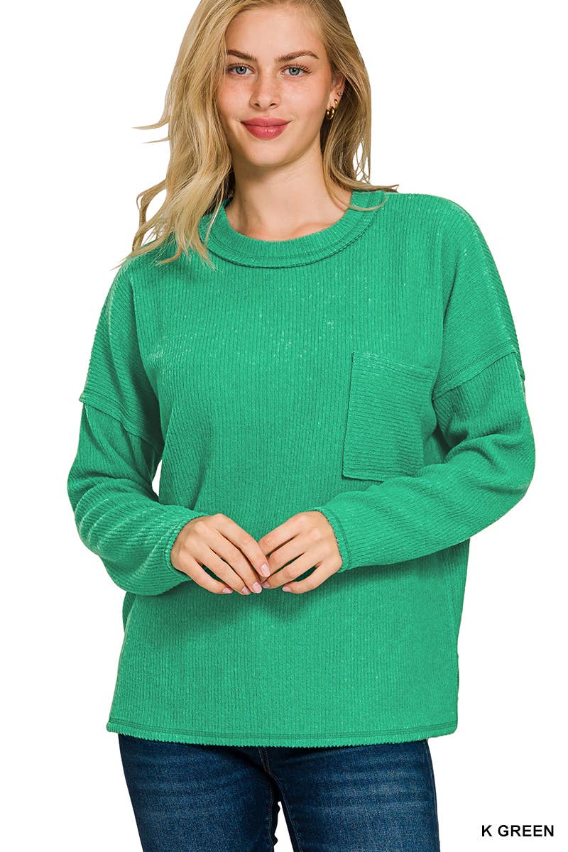 Vanilla Monkey - Wholesale Knit Sweater - Women's - Ribbed Brushed Melange Hacci Sweater With A Pocket8