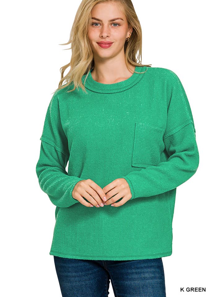 Vanilla Monkey - Wholesale Knit Sweater - Women's - Ribbed Brushed Melange Hacci Sweater With A Pocket8