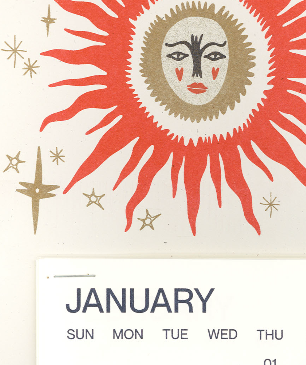 Back of Beyond Press - Venta al por mayor Calendario - Calendario Desprendible Risograph Sol Rojo Vintage 20261