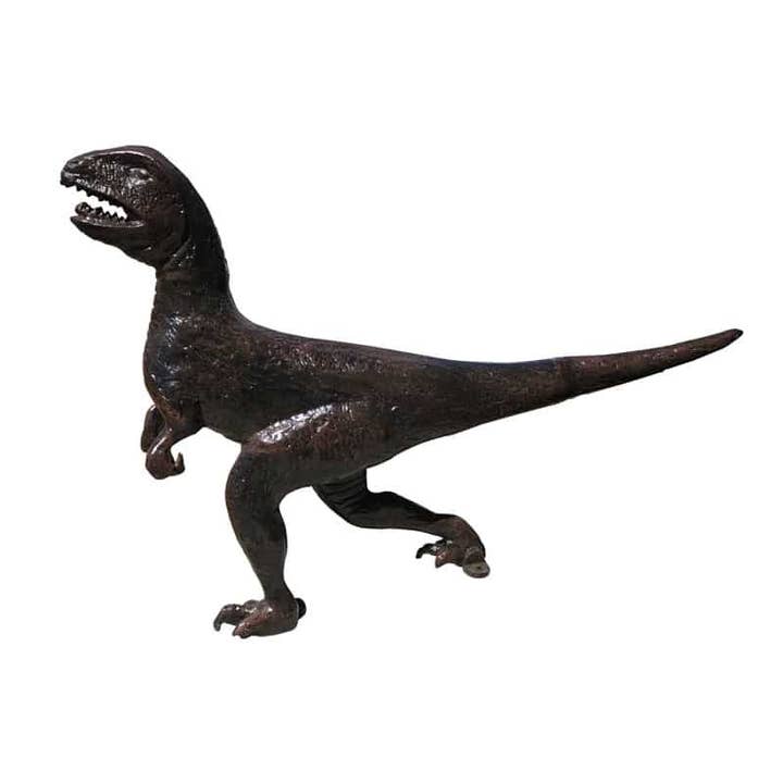 Decoración de jardín de aluminio reciclado con dinosaurio raptor de 33 pulgadas de altura para venta al por mayor de Sanyork Fair Trade