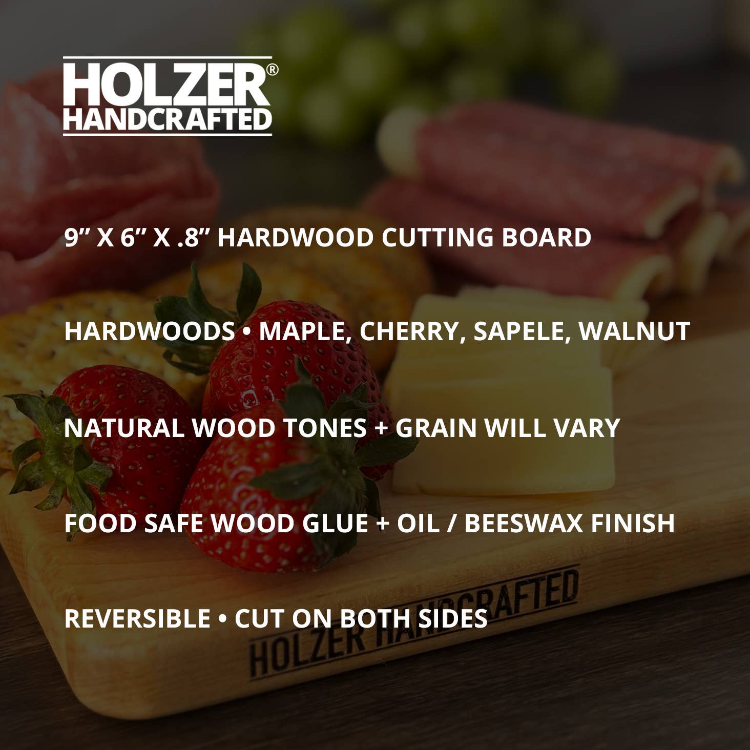 Holzer Handcrafted ® - Wholesale Cutting Board - Handmade Cutting Board 9" x 6" x .8" | Maple, Cherry, Sapele, Walnut Hardwood | Holzer Handcrafted1