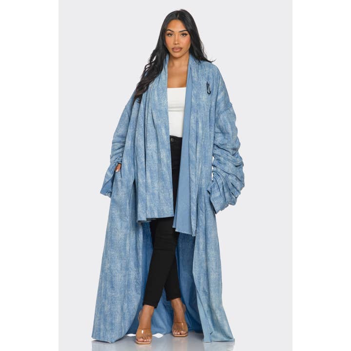 DENIM MAXI-DENIM-MANTEL MIT STAUBWEDEL für den Großhandel auf Faire