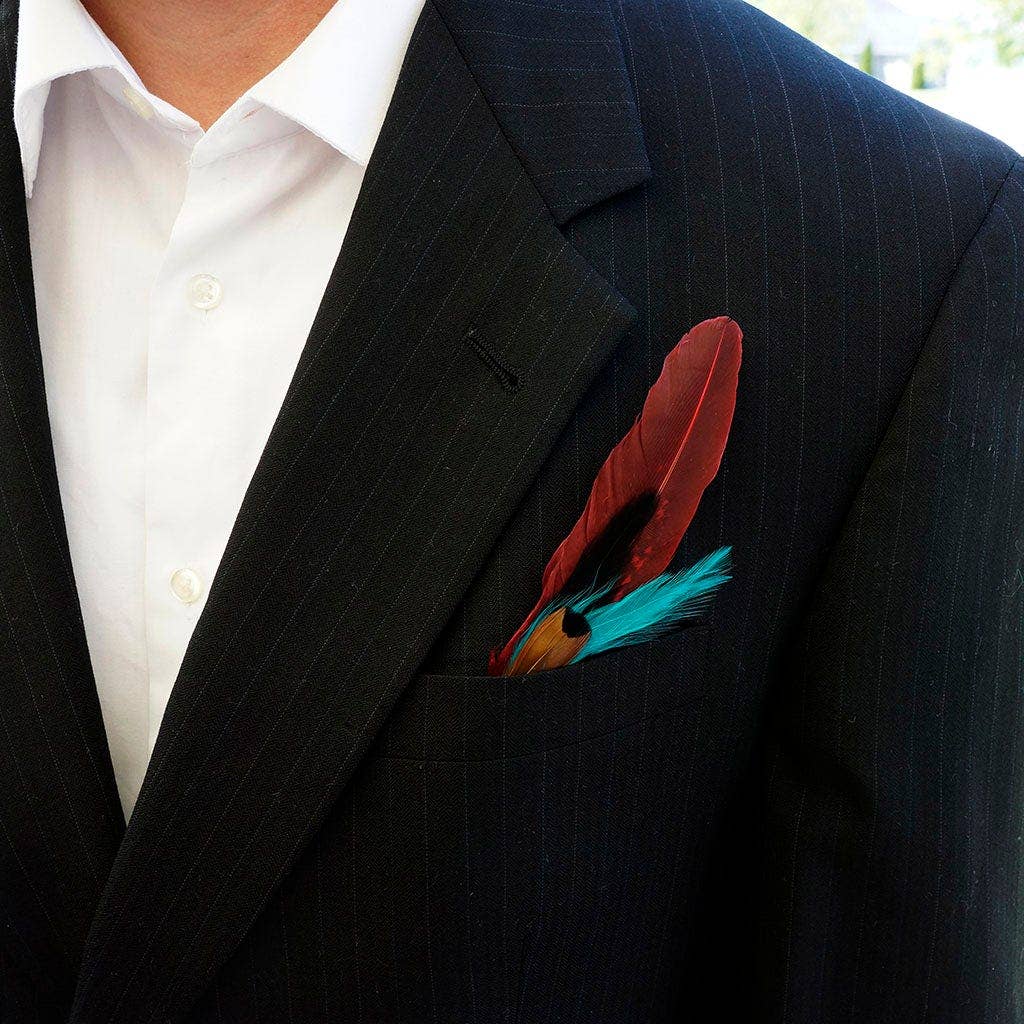 Zucker Feather Products – Acessório de chapéu - Mulher por atacado – Aguarnições do chapéu Phaasant Hackle Feather - Dark Aqua- Vermelho Tango1