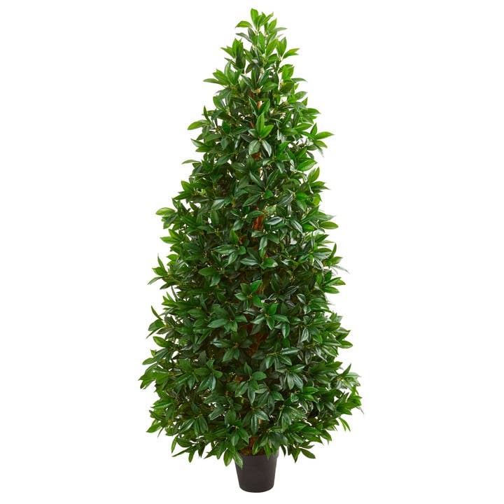 5' Bay Leaf Cone Topiary Tree UV Resistant (Indoor/Outdoor) for wholesale by Silk Flower Depot