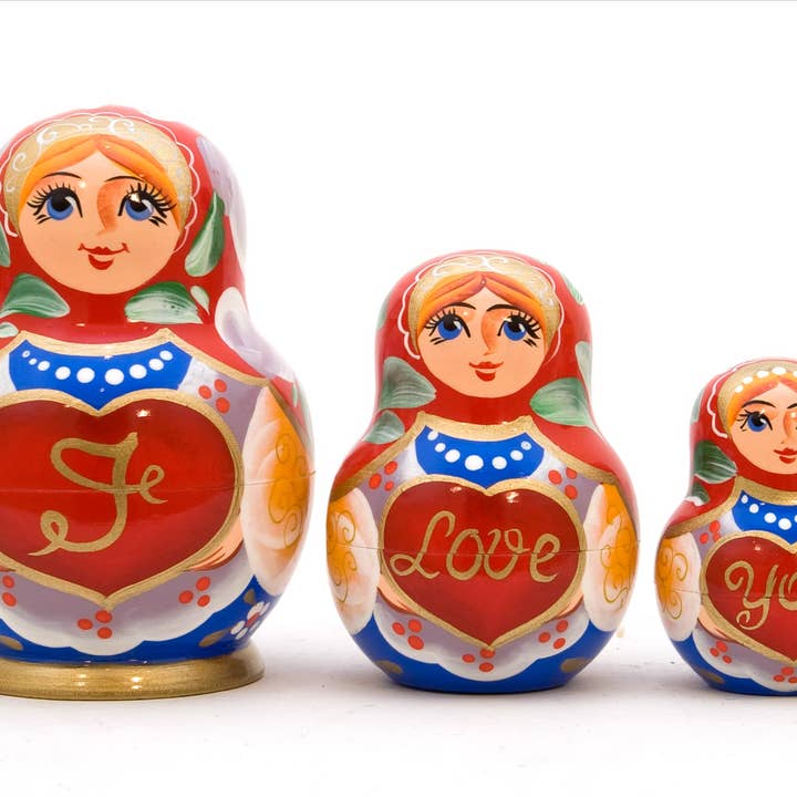 "I Love You" Gift Matryoshka 3pc./4" for wholesale by Golden Cockerel