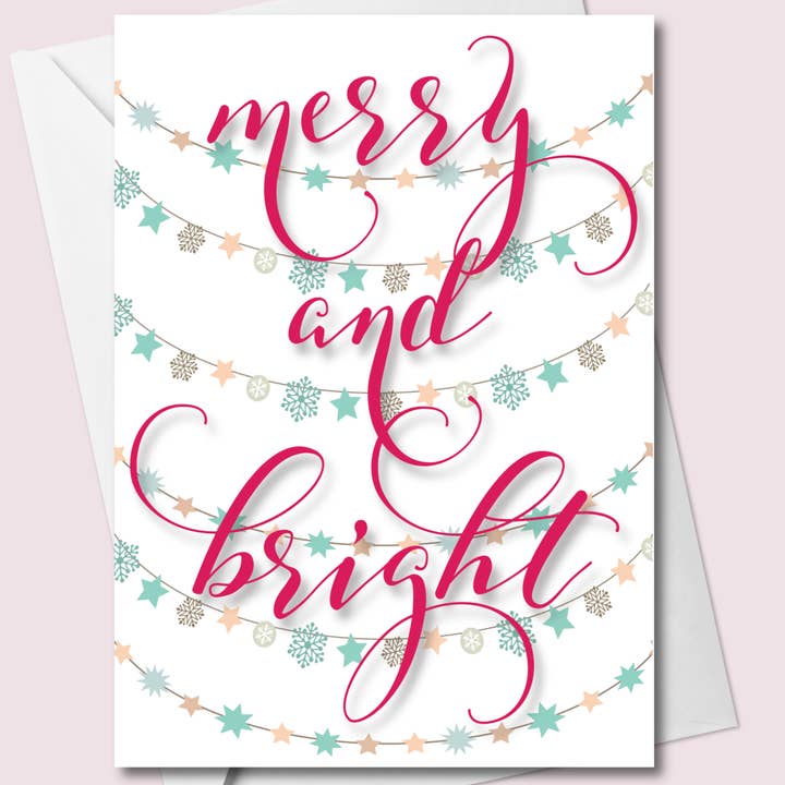 Carte de Noël Joyeuse et Lumineuse – Guirlandes Lumineuses – 5"x7" pour la vente par Russell Jeffery Design by Off By Heart Design