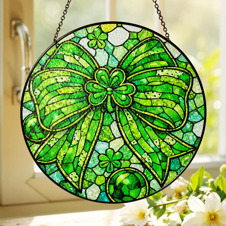 Coquette Patrick's Day Bow Stained Glass Suncatcher for wholesale by TMLECOM LTD