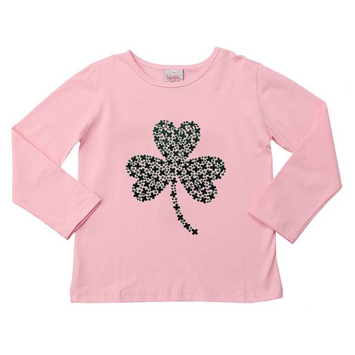 Sparkle Sisters by Couture Clips - Wholesale T-Shirt - Kids - Beaded Shamrock on Long Sleeve Tee