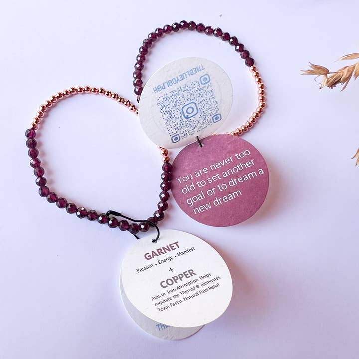 The Blue Yogi - Vente Bracelet de perles - Bracelet en perles de grenat facettées de 4 mm + cuivre véritable5