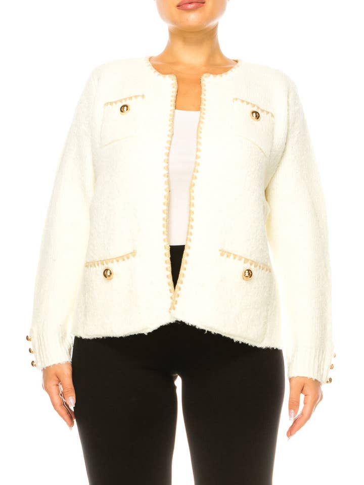 Sioni Yarn Trim Four Pocket Jacket Sweater for wholesale by New Yorker's Apparel