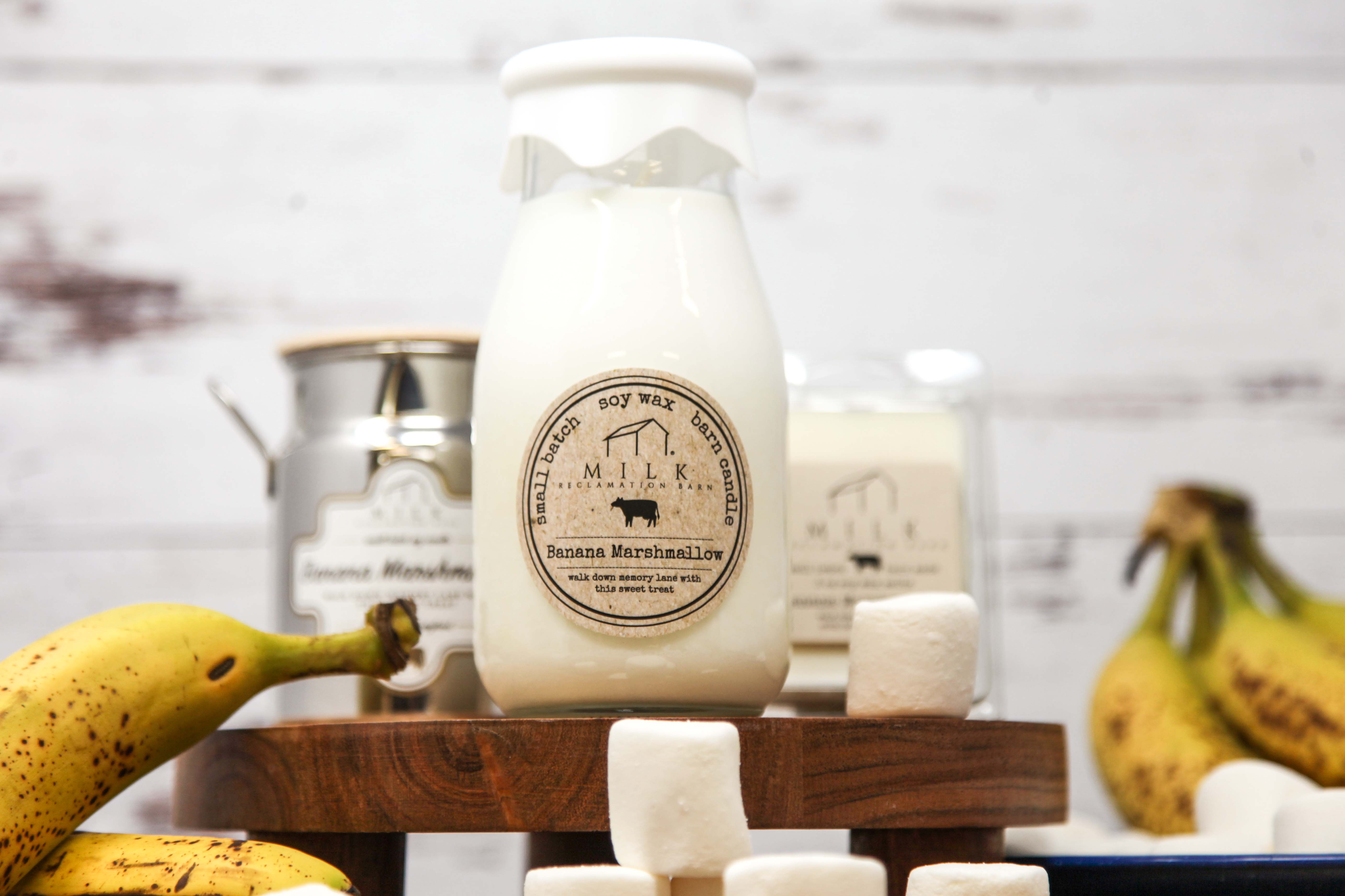 Milk Reclamation Barn - Wholesale Jar/Filled Candle - Milk Bottle Candle Banana Marshmallow2