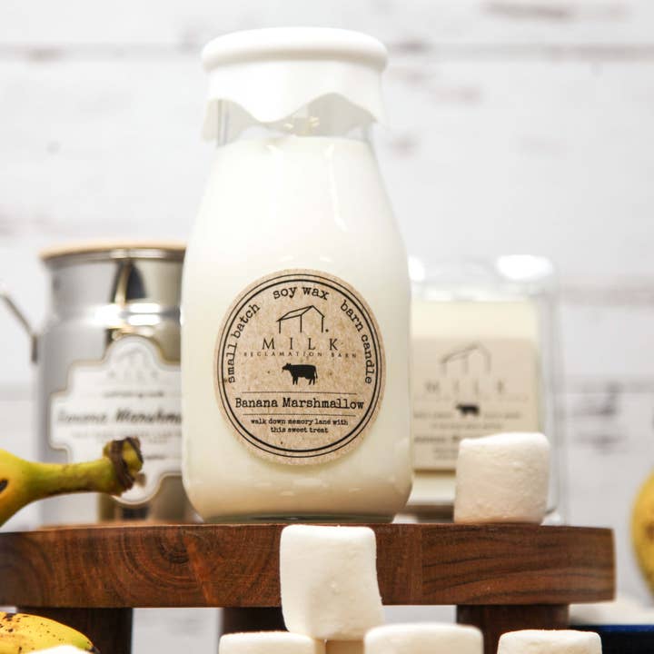 Milk Reclamation Barn - Wholesale Jar/Filled Candle - Milk Bottle Candle Banana Marshmallow2
