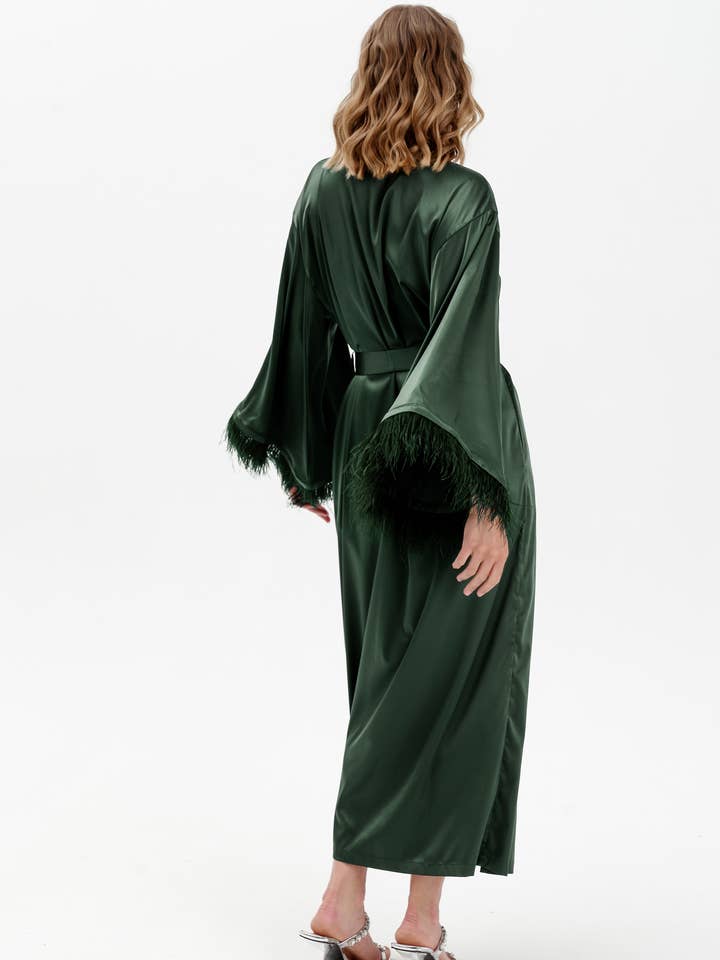IDENTITY LINGERIE - Wholesale Robe - Women's - Feather Robes Kimono, Bridal Silk Satin Dressing Gown Women